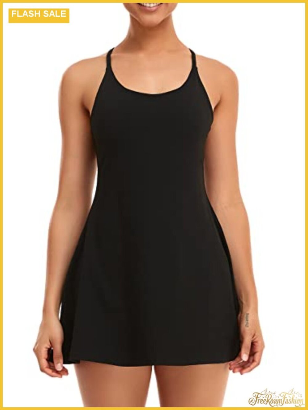Women's Tennis Dress with Built-in Bra & Shorts Pockets, Athletic Golf Dress